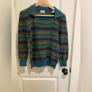 Vintage women’s Striped Teal Multicolor Collared Sweater - size M